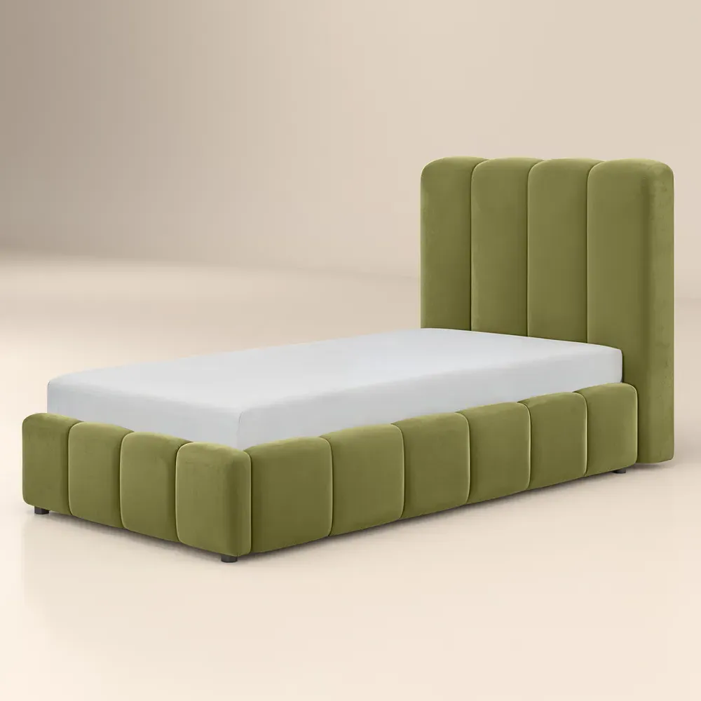 Emilie Single Ottoman Bed with Storage - Green, Velvet