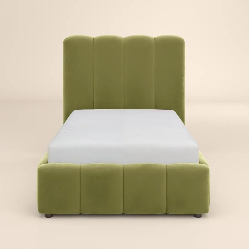 Emilie Single Ottoman Bed with Storage - Green, Velvet