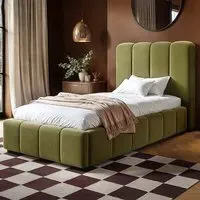 Emilie Single Ottoman Bed with Storage - Green, Velvet