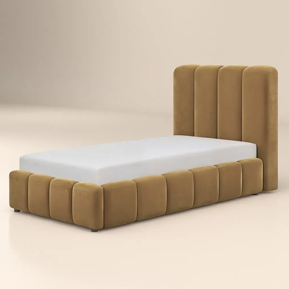 Emilie Single Ottoman Bed with Storage - Mocha, Velvet