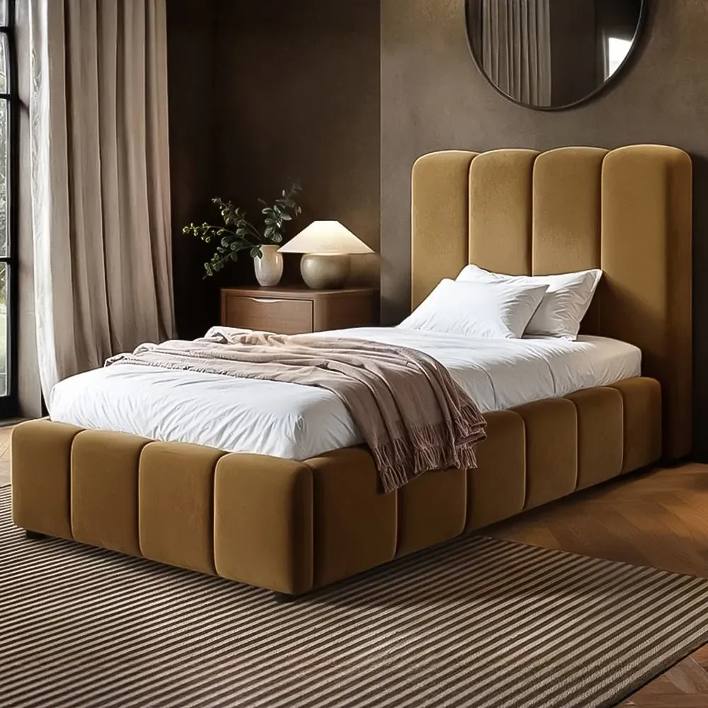 Emilie Single Ottoman Bed with Storage - Mocha, Velvet