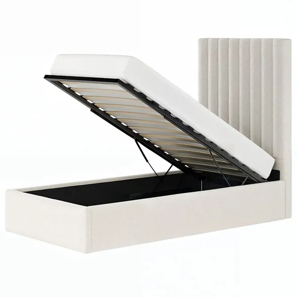 Everley Single Ottoman Bed with Storage - Cream, Boucle