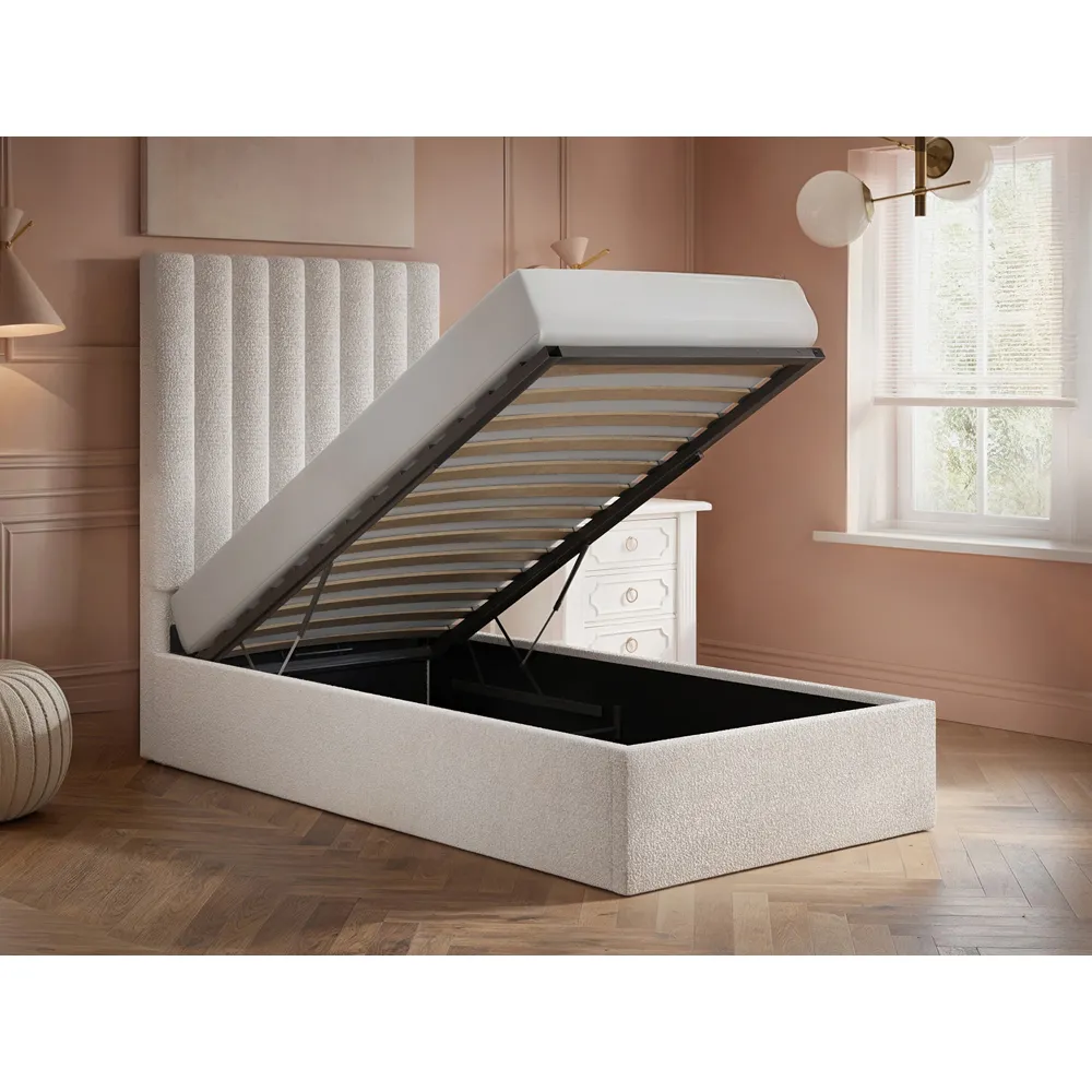Everley Single Ottoman Bed with Storage - Cream, Boucle