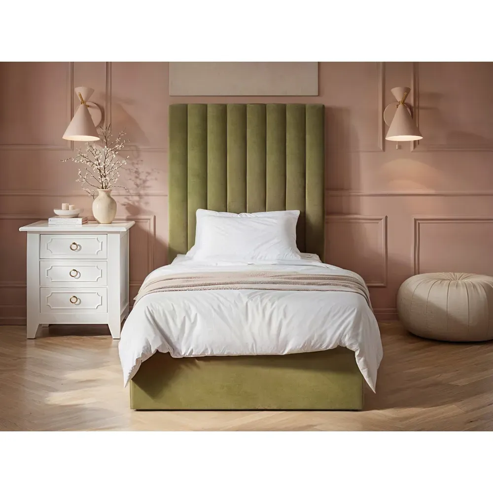 Everley Single Ottoman Bed with Storage - Green, Velvet