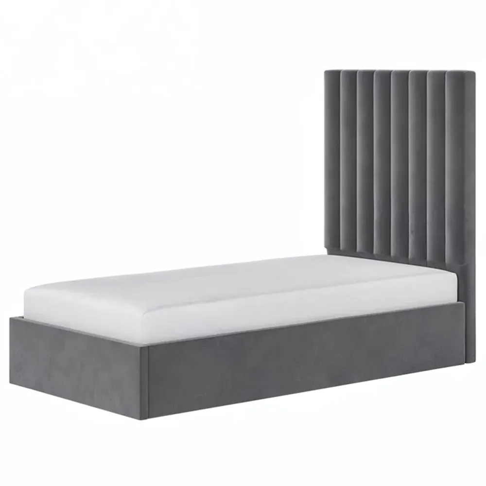Everley Single Ottoman Bed with Storage - Grey, Velvet