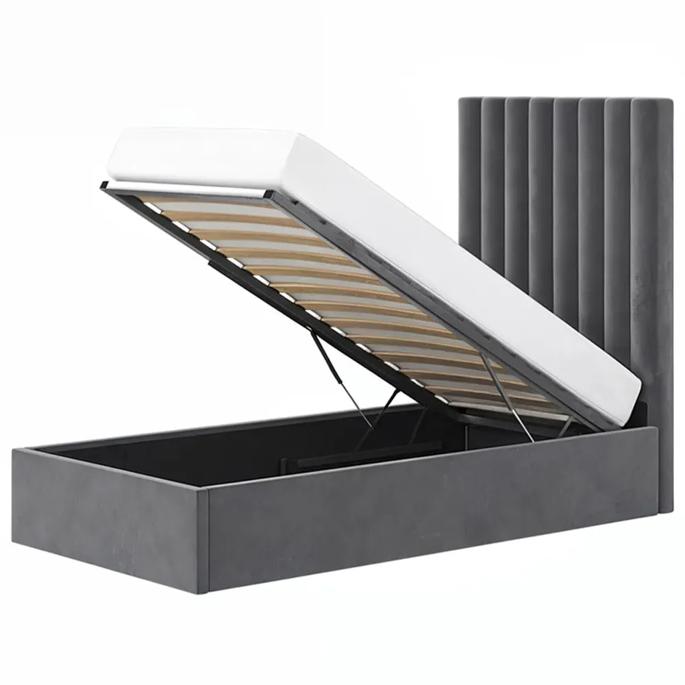 Everley Single Ottoman Bed with Storage - Grey, Velvet