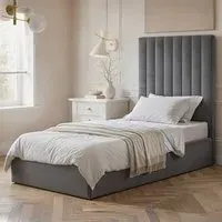 Everley Single Ottoman Bed with Storage - Grey, Velvet
