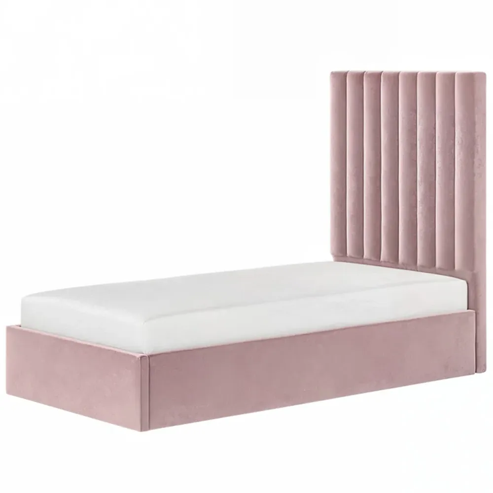 Everley Single Ottoman Bed with Storage - Pink, Velvet