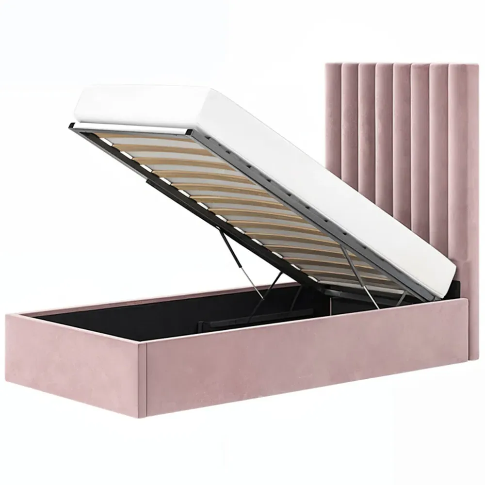 Everley Single Ottoman Bed with Storage - Pink, Velvet