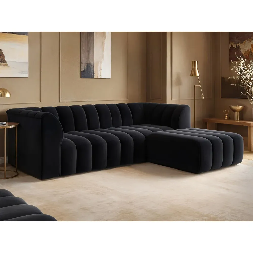 Halle 3-Seater Sofa with Footstool - Black, Velvet