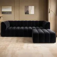 Halle 3-Seater Sofa with Footstool - Black, Velvet