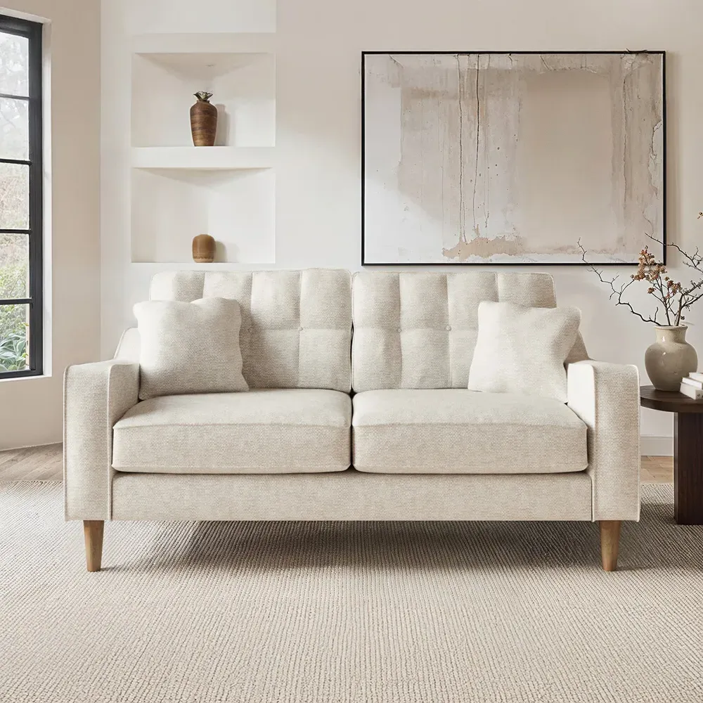 Jude 2-Seater Sofa with Button Detailing - Beige, Fabric