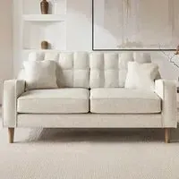 Jude 2-Seater Sofa with Button Detailing - Beige, Fabric