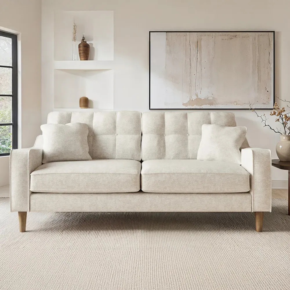 Jude 3-Seater Sofa with Button Detailing - Beige, Fabric