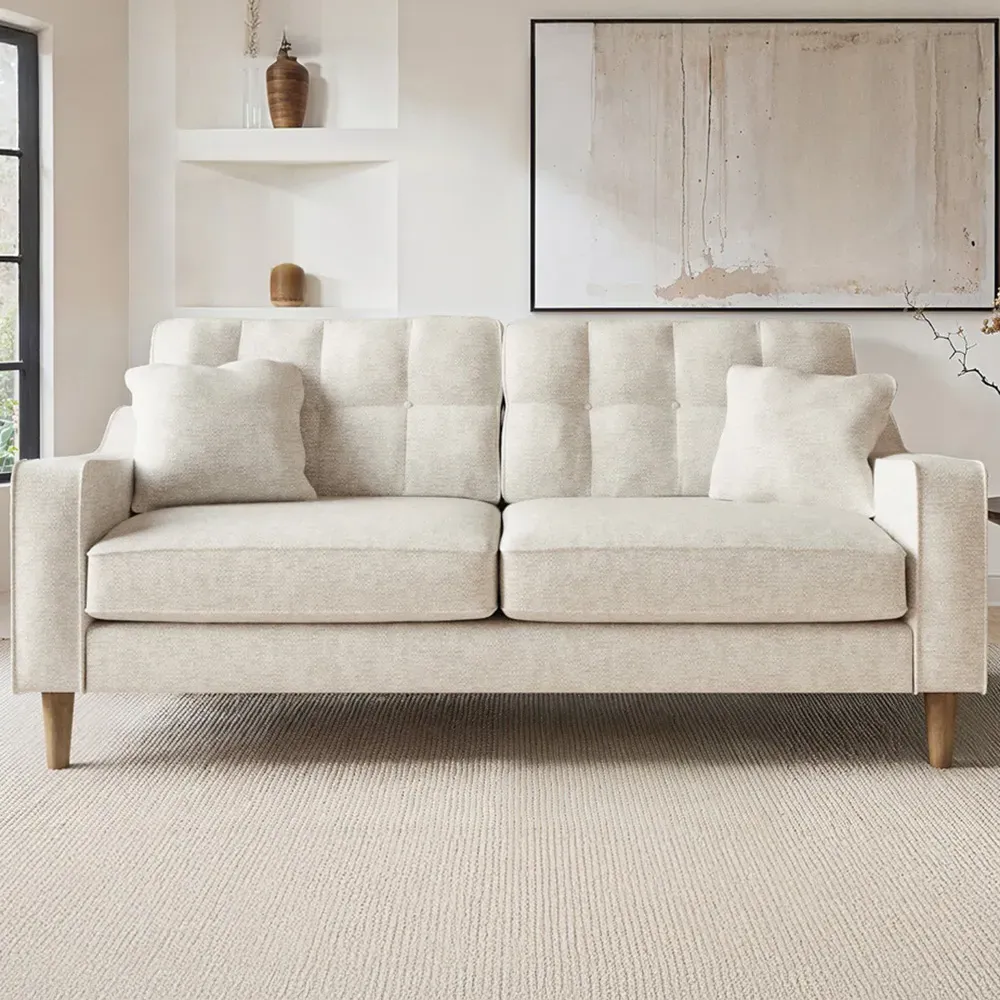 Jude 3-Seater Sofa with Button Detailing - Beige, Fabric