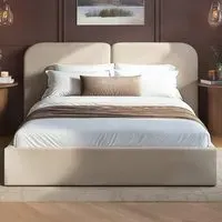 Lena Double Ottoman Bed with Storage - Beige, Velvet