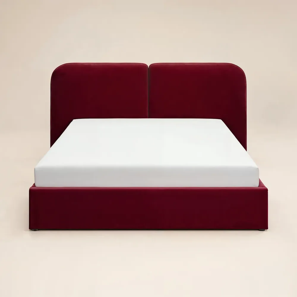 Lena Double Ottoman Bed with Storage - Burgundy, Velvet