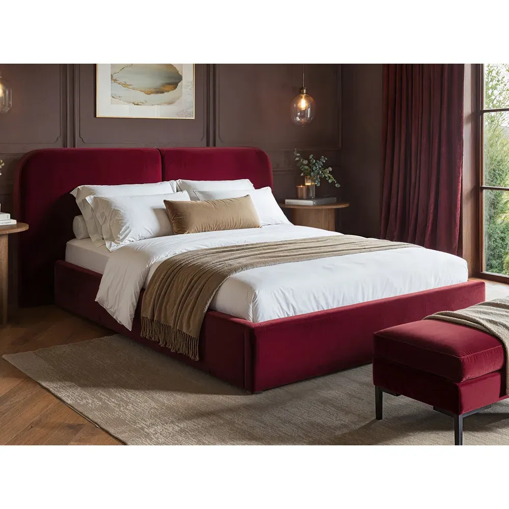 Lena Double Ottoman Bed with Storage - Burgundy, Velvet