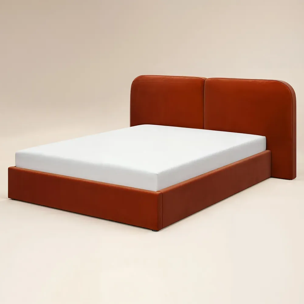 Lena Double Ottoman Bed with Storage - Orange, Velvet