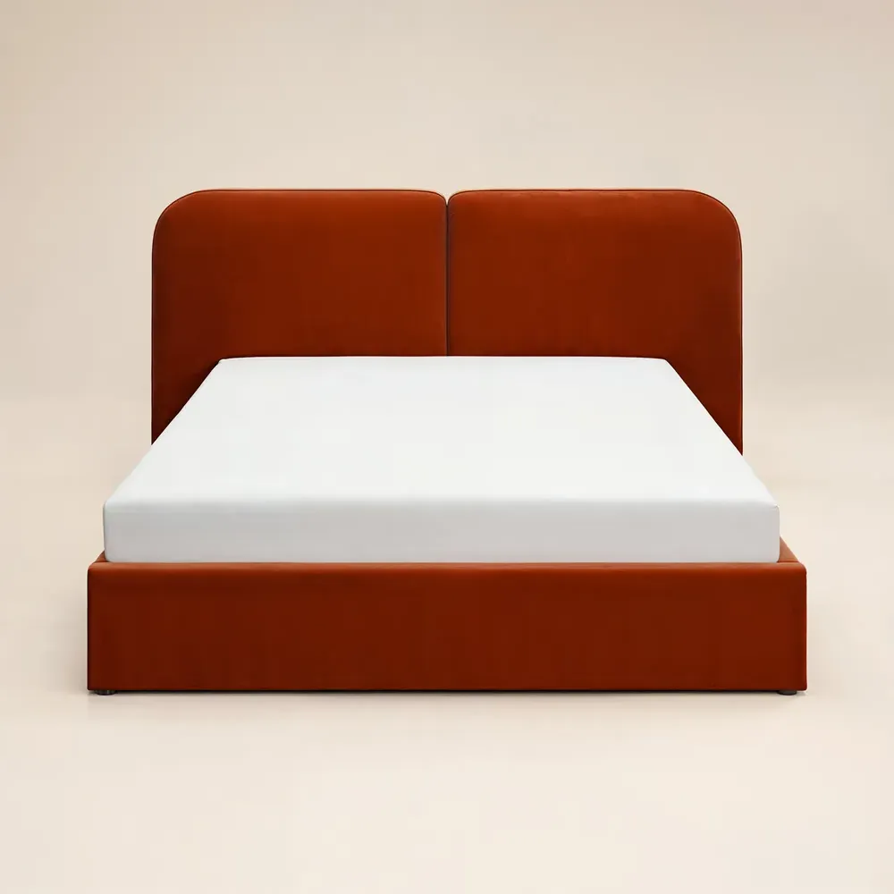 Lena Double Ottoman Bed with Storage - Orange, Velvet