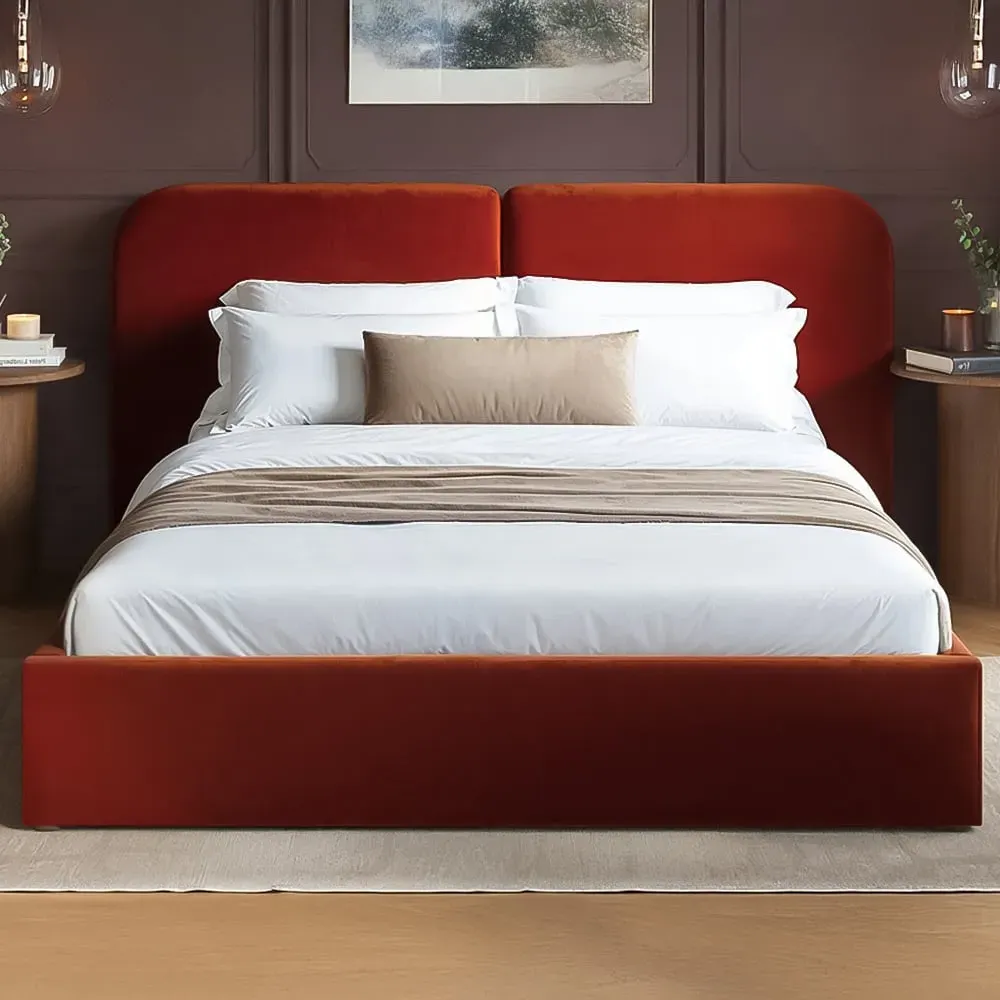 Lena Double Ottoman Bed with Storage - Orange, Velvet image