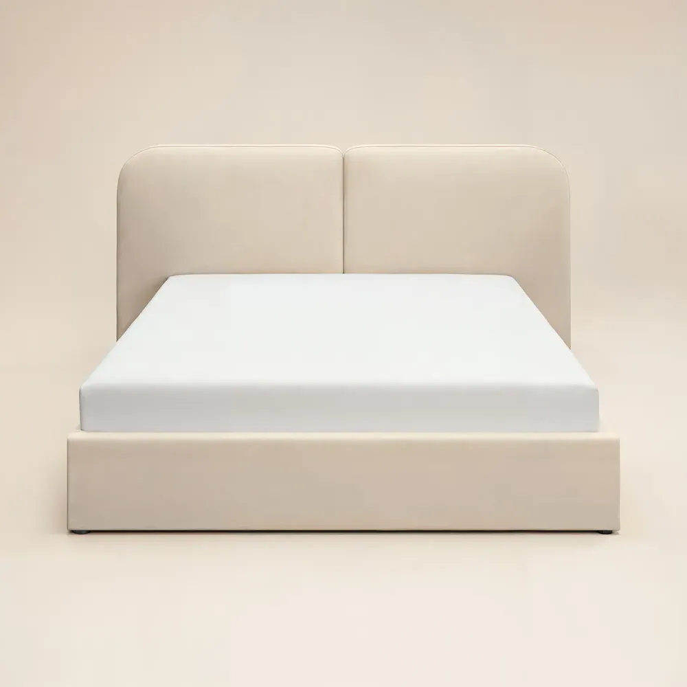 Lena King Size Ottoman Bed with Storage - Beige, Velvet