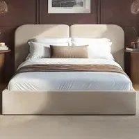 Lena King Size Ottoman Bed with Storage - Beige, Velvet