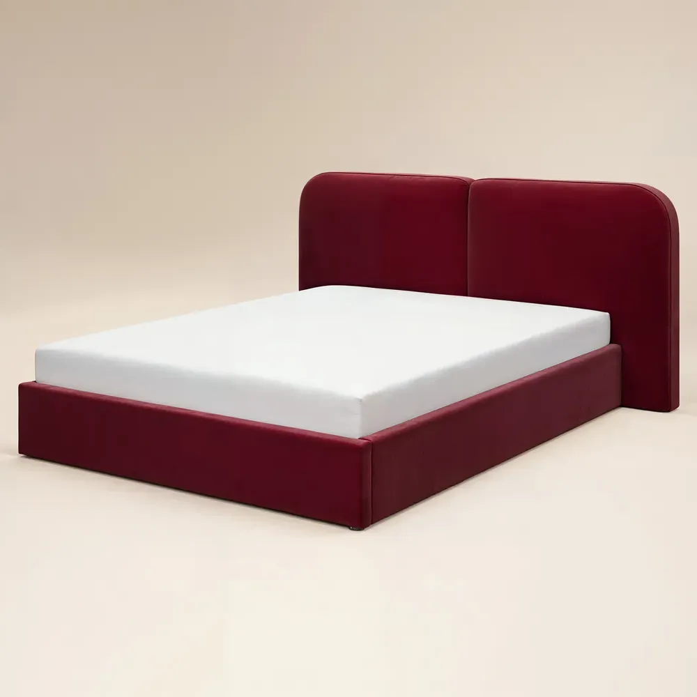 Lena King Size Ottoman Bed with Storage - Burgundy, Velvet