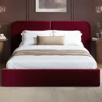 Lena King Size Ottoman Bed with Storage - Burgundy, Velvet