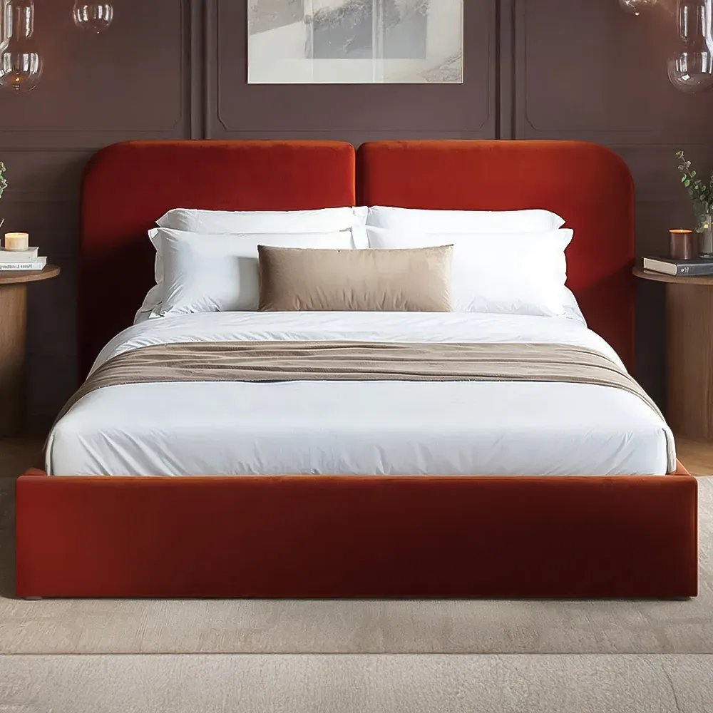 Lena King Size Ottoman Bed with Storage - Orange, Velvet