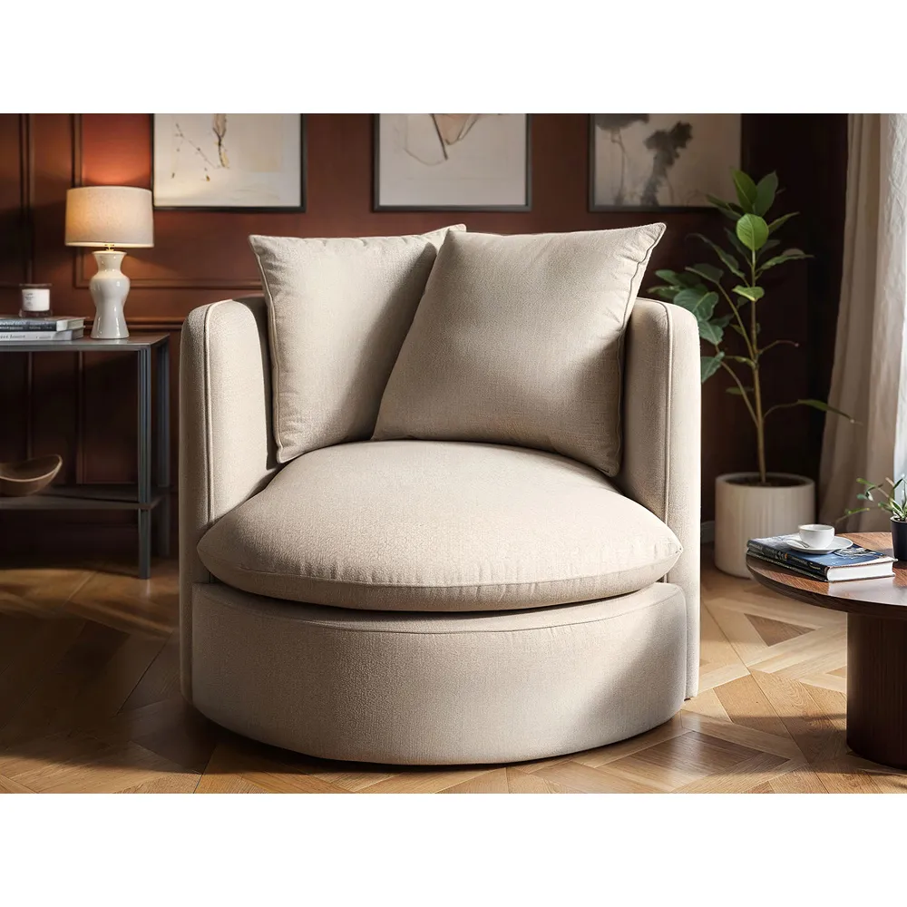 Maisie Swivel Armchair - Beige, Chenille