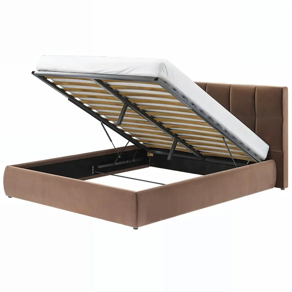 Mika Double Ottoman Bed with Storage - Brown, Velvet