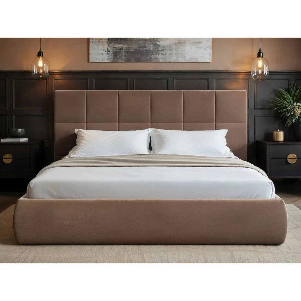 Mika Double Ottoman Bed with Storage - Brown, Velvet