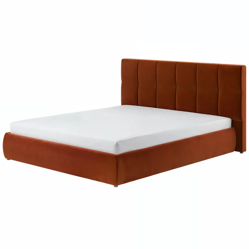 Mika Double Ottoman Bed with Storage - Orange, Velvet