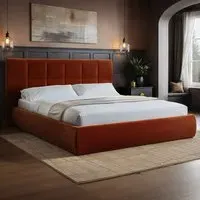 Mika Double Ottoman Bed with Storage - Orange, Velvet