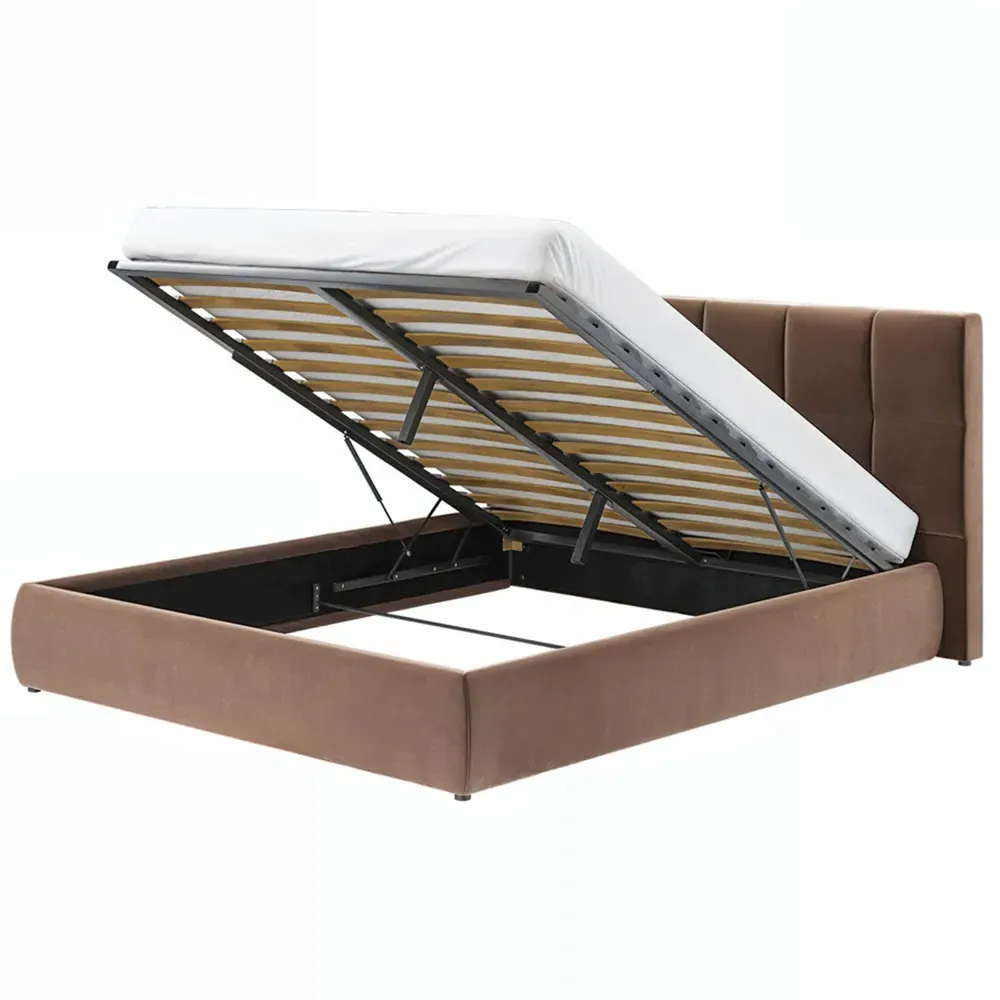 Mika King Size Ottoman Bed with Storage - Brown, Velvet