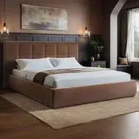 Mika King Size Ottoman Bed with Storage - Brown, Velvet