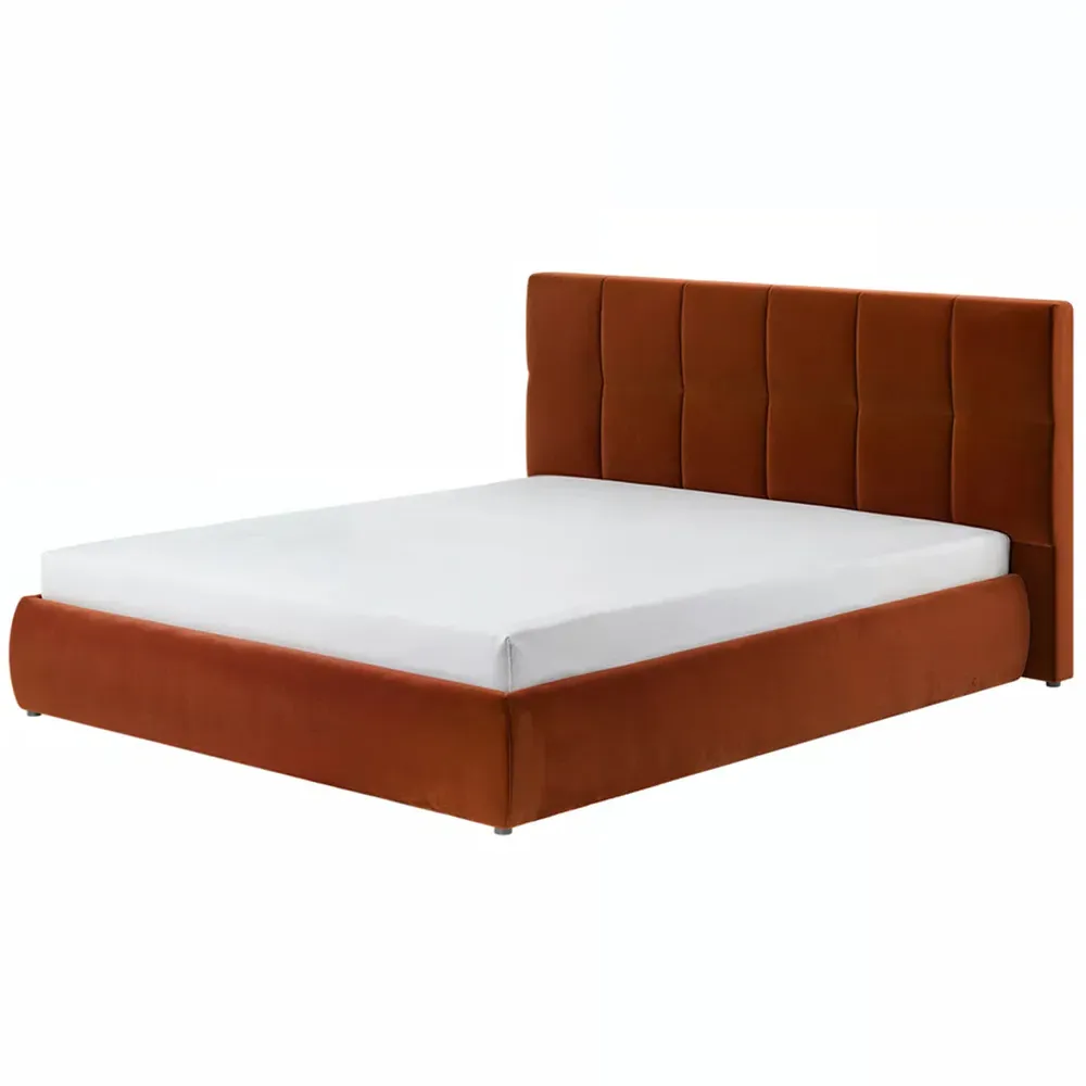 Mika King Size Ottoman Bed with Storage - Orange, Velvet