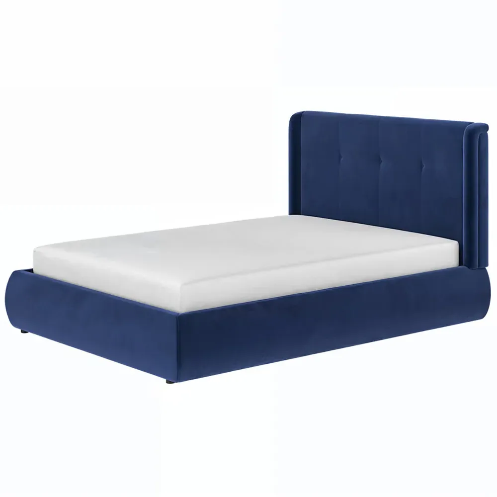 Monte Double Ottoman Bed with Winged Headboard - Blue, Velvet
