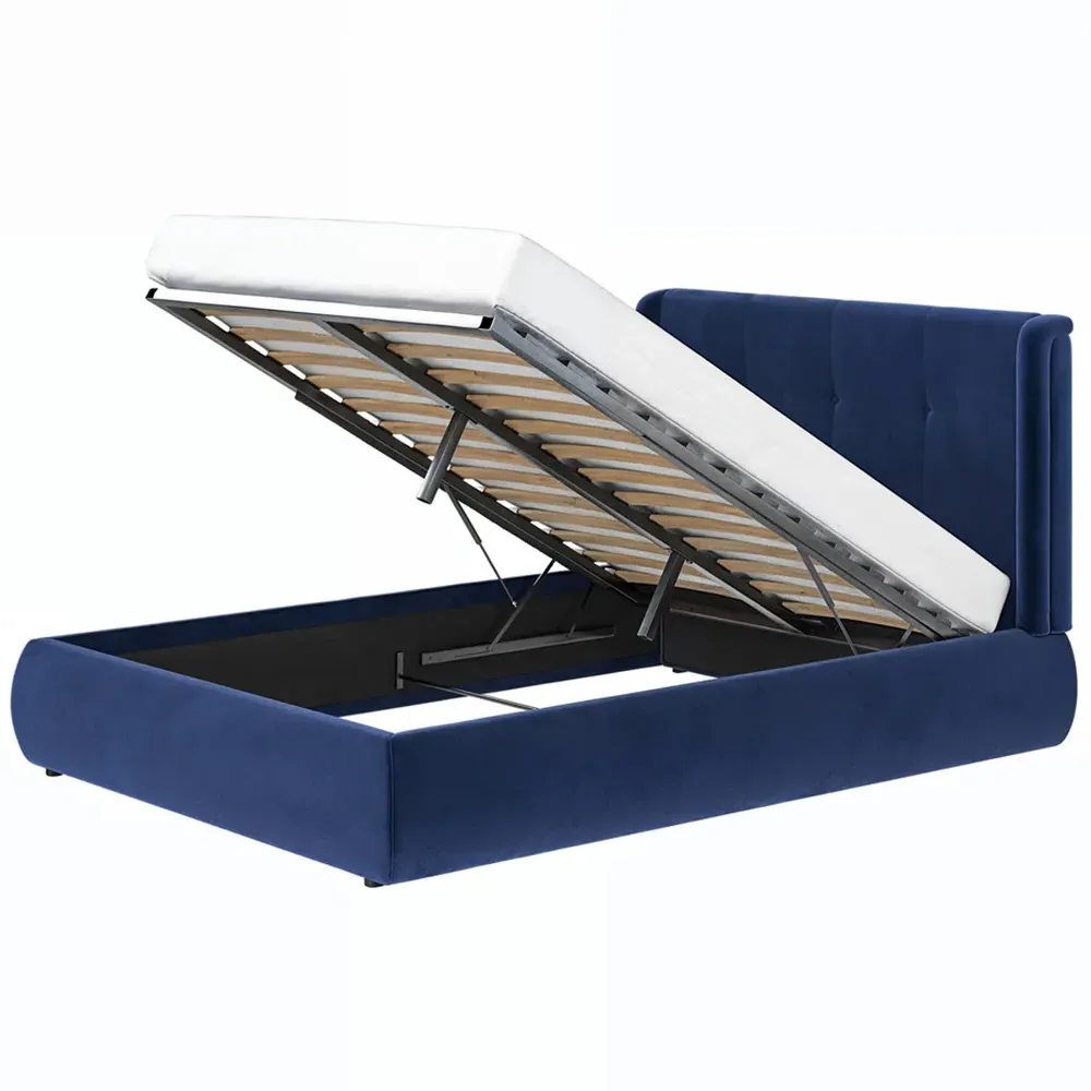 Monte Double Ottoman Bed with Winged Headboard - Blue, Velvet