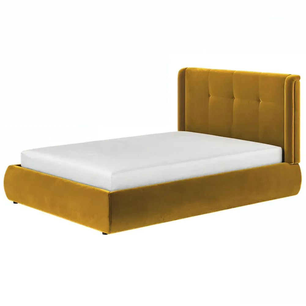 Monte Double Ottoman Bed with Winged Headboard - Gold, Velvet