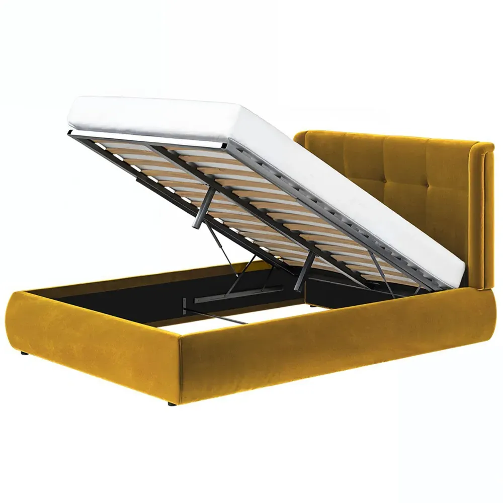 Monte Double Ottoman Bed with Winged Headboard - Gold, Velvet