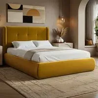 Monte Double Ottoman Bed with Winged Headboard - Gold, Velvet
