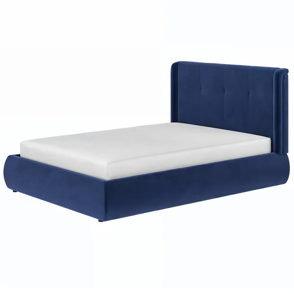 Monte King Size Ottoman Bed with Winged Headboard - Blue, Velvet