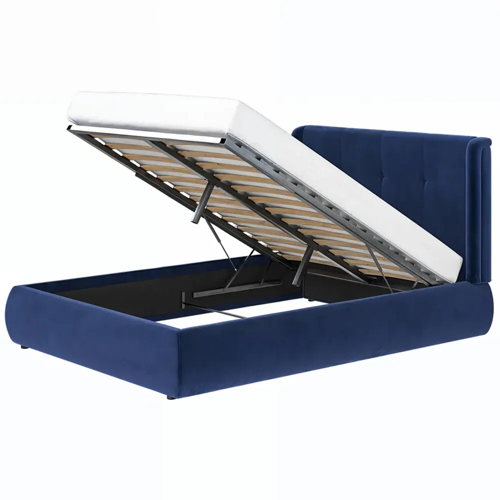 Monte King Size Ottoman Bed with Winged Headboard - Blue, Velvet