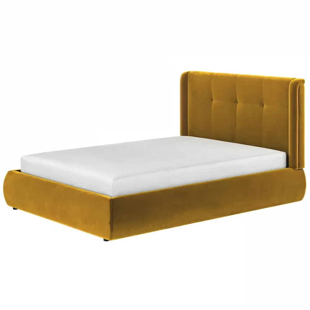 Monte King Size Ottoman Bed with Winged Headboard - Gold, Velvet