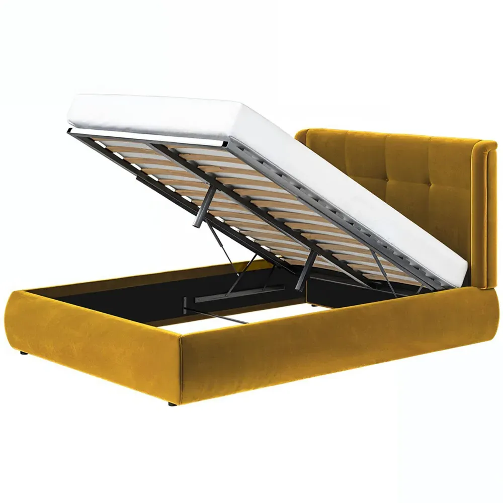 Monte King Size Ottoman Bed with Winged Headboard - Gold, Velvet