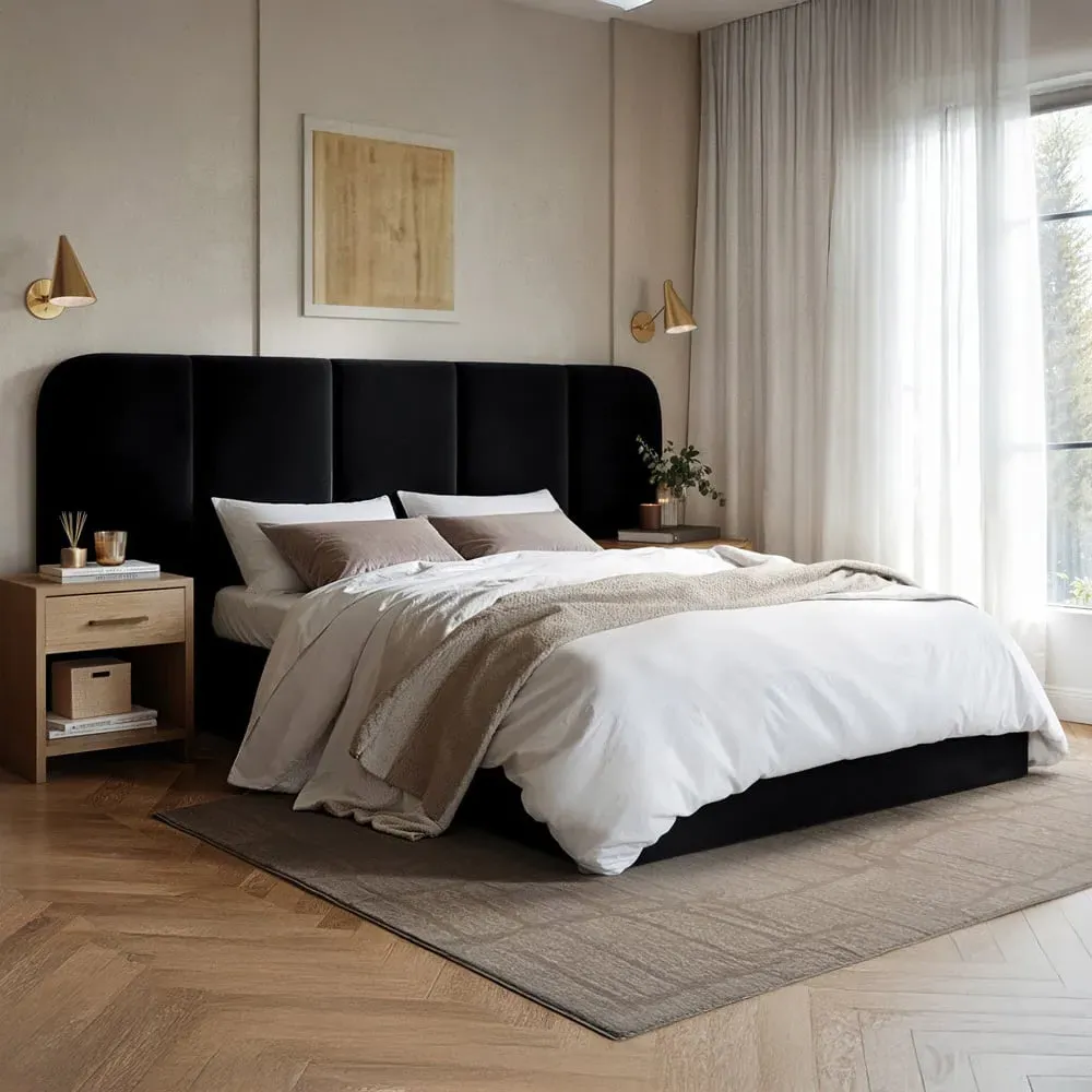 Sienna Double Ottoman Storage Bed - Black, Velvet image