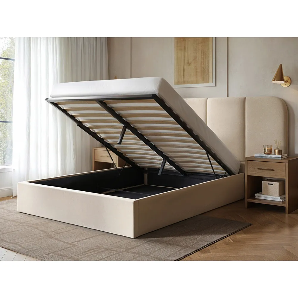 Sienna Double Ottoman Storage Bed - Cream, Velvet