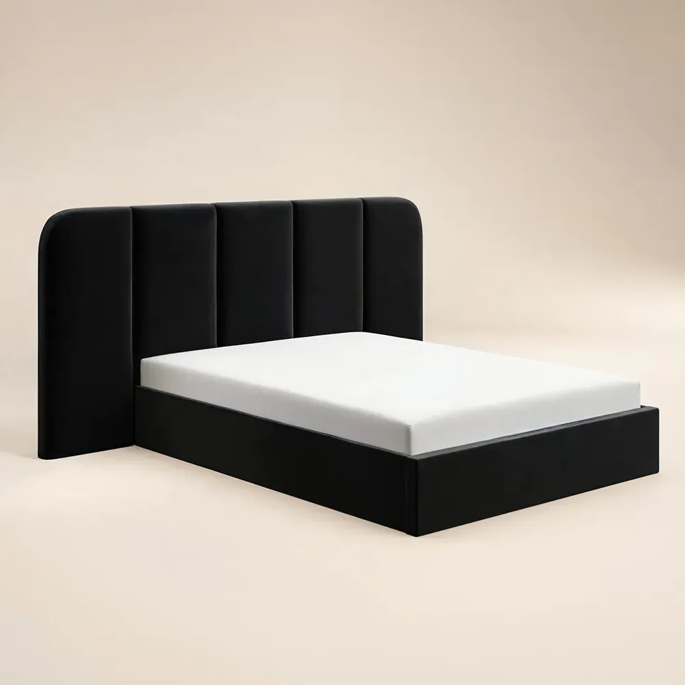 Sienna King Size Ottoman Storage Bed - Black, Velvet